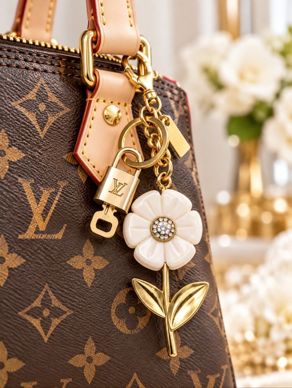 Authentic Louis Vuitton Gold Lock 🔒 Unbranded Sunflower Keychain Bag Charm